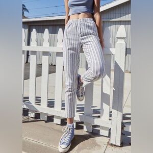 Brandy Melville sz S Linen Cotton Navy Blue White Striped Chino Ankle Pants